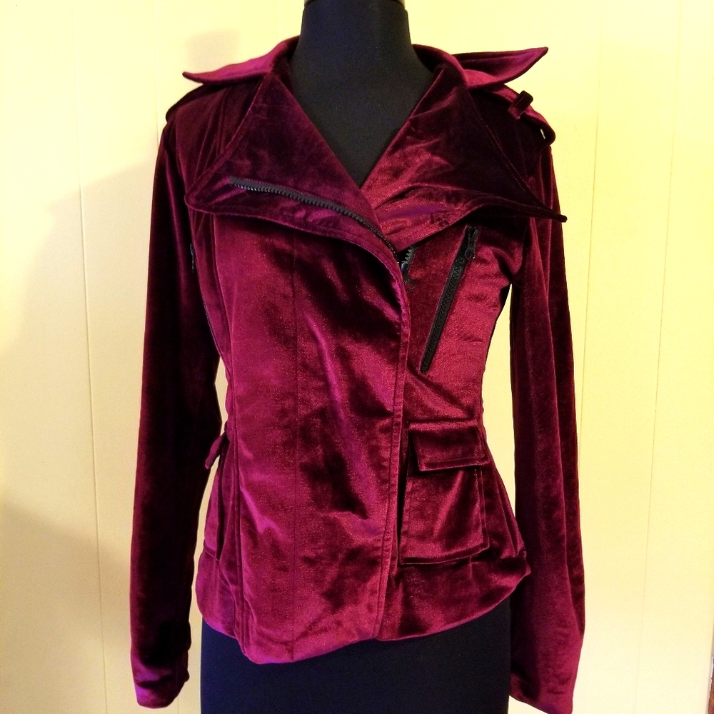Gorgeous red Velvet Blazer moto jacket maroon M 10